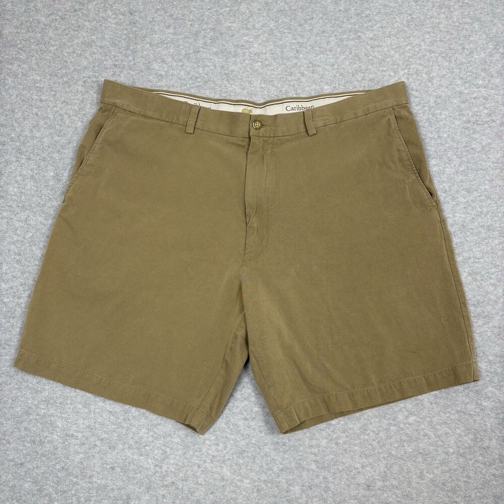 Caribbean Shorts Men’s Chino 40 Tan Silk Cotton Blend Flat Front Casual